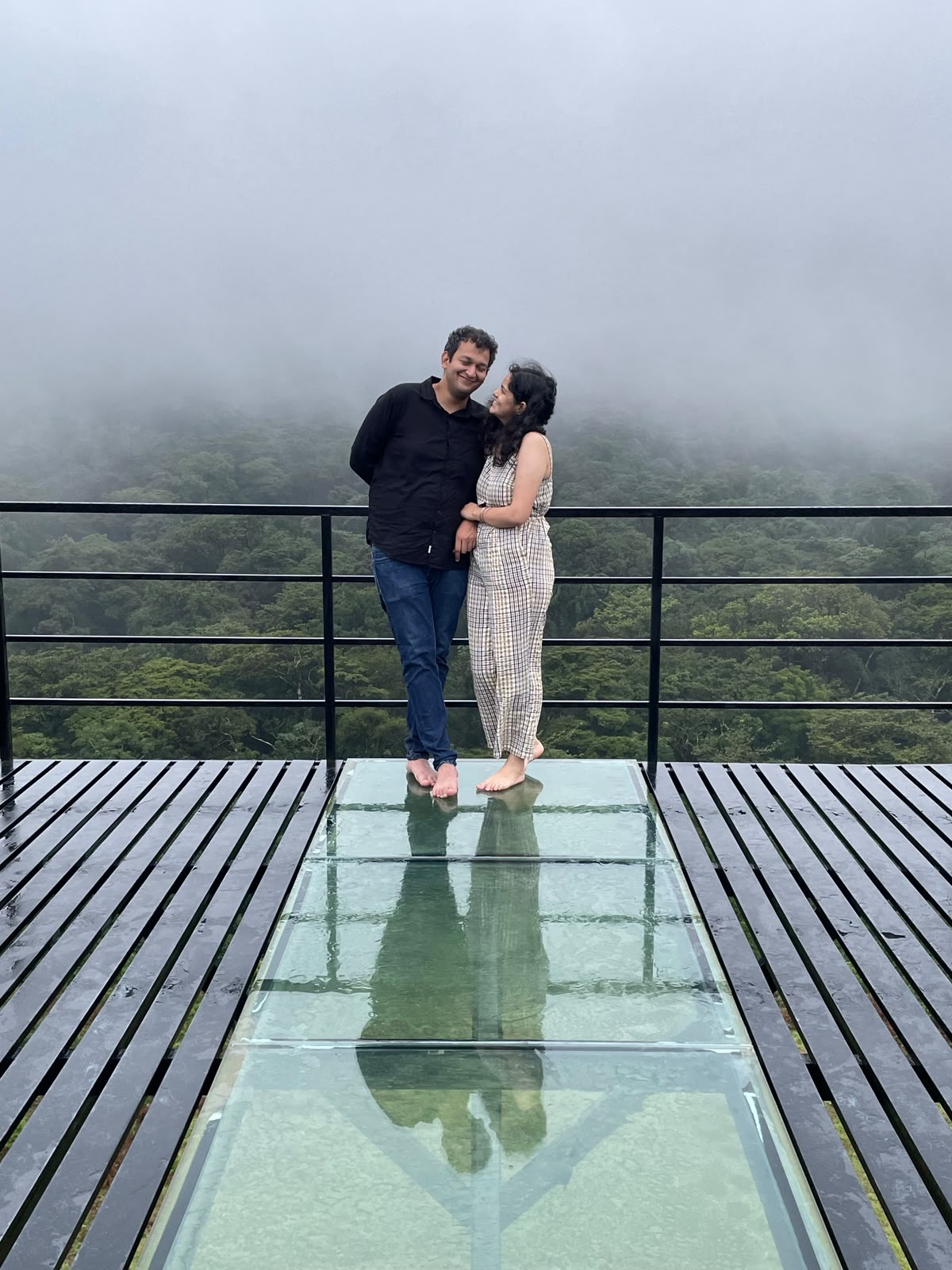 Simran and Varun together at a misty viewpoint