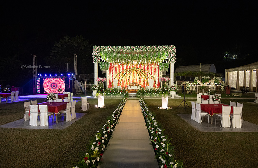 A decorated pavilion and walkway at The Solitaire Farms